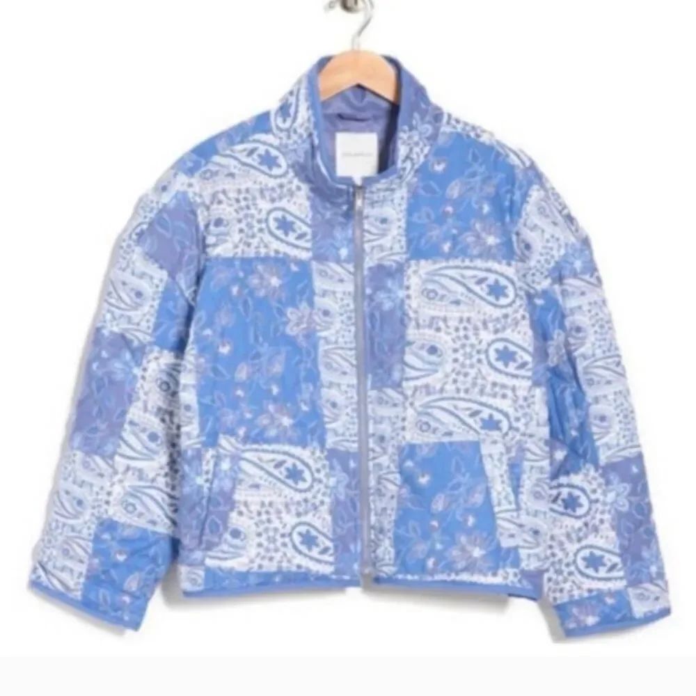 Anthropologie Avec Les Filles Patchwork Floral Quilted Jacket Blue/White Sz Smal